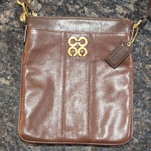 Coach Brown Leather Crossbody Bag with Gold Accents